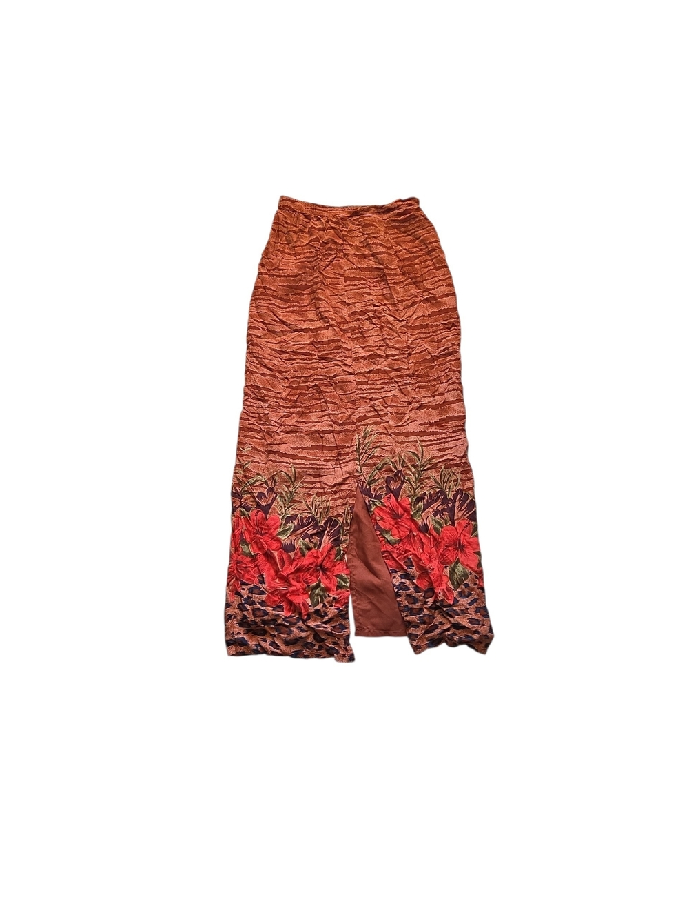 Vintage 90s Mlle Gabrielle Tropical Floral Leopard Column Maxi Skirt Rayon Small